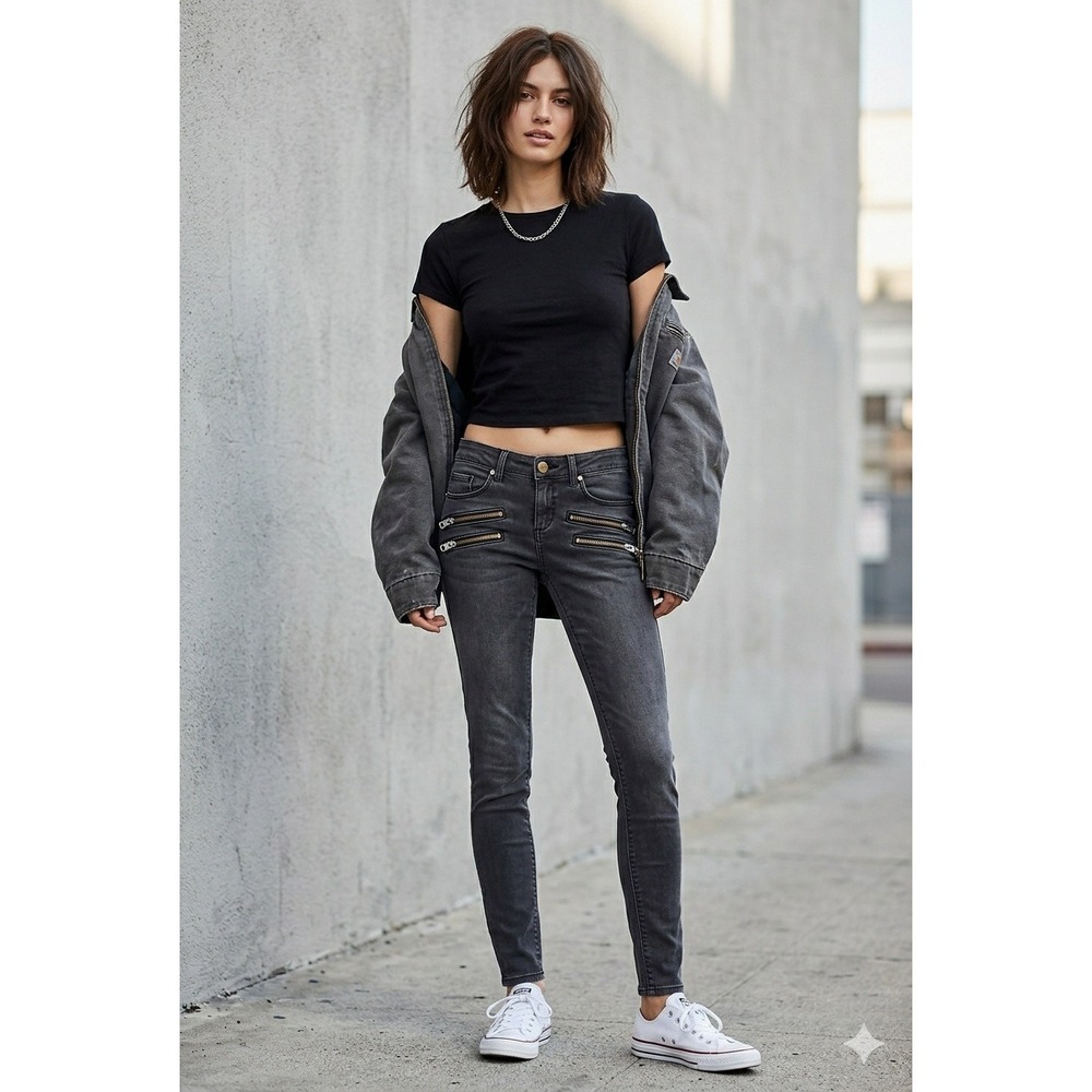 Topshop Moto Washed Black Cigarette Jeans Stretch Skinny Biker Clubwear‎ 27x26